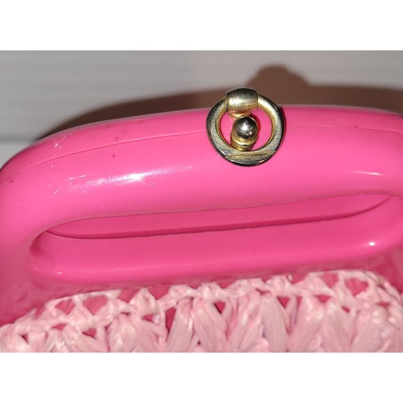 MCM Pink Marcus Brothers Handbag Straw Rattan Plastic Handle Metal Latch - Picture 4 of 11